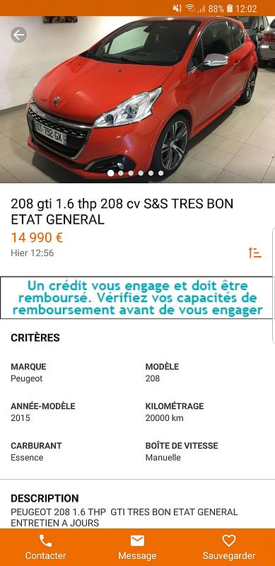 Cliquez sur l'image pour l'afficher en taille normale

Nom : Screenshot_20180727-120208_Leboncoin.jpg 
Affichages : 349 
Taille : 95.5 Ko 
ID : 11569